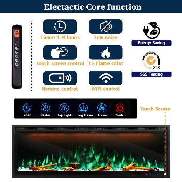 Clihome 42-72 Wall-Mounted w/ RC (1500W) Electric Fireplace - 50 in.