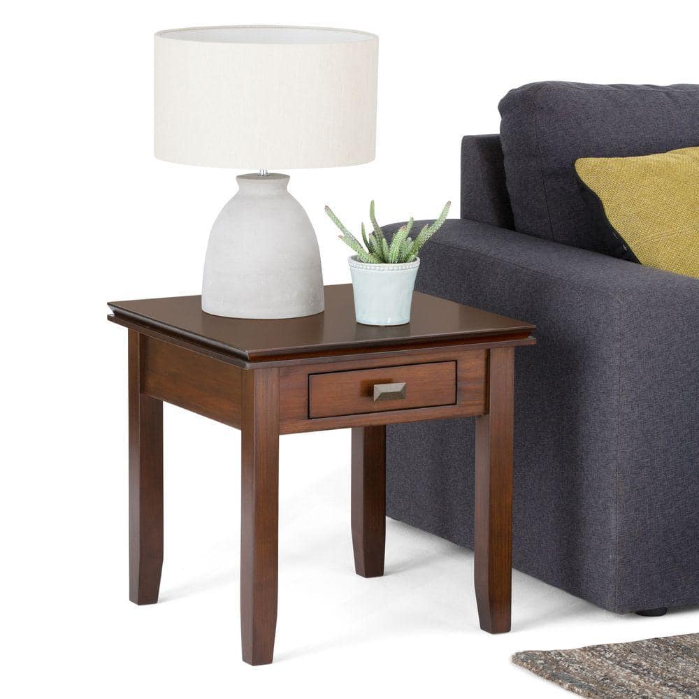 Russet Brown Solid Wood End Table with Storage Drawer