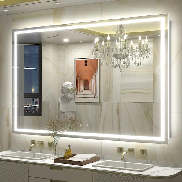 60 in. W x 38 in. H Rectangular Frameless Front & Back LED Lighted Anti-Fog Tempered Glass Wall Bathroom Vanity Mirror