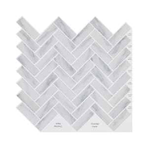 10-Sheet 12 in. x 12 in. Peel and Stick Backsplash Tile Herringbone Vinyl Wall Tiles in Gray for Kitchen, Fireplace