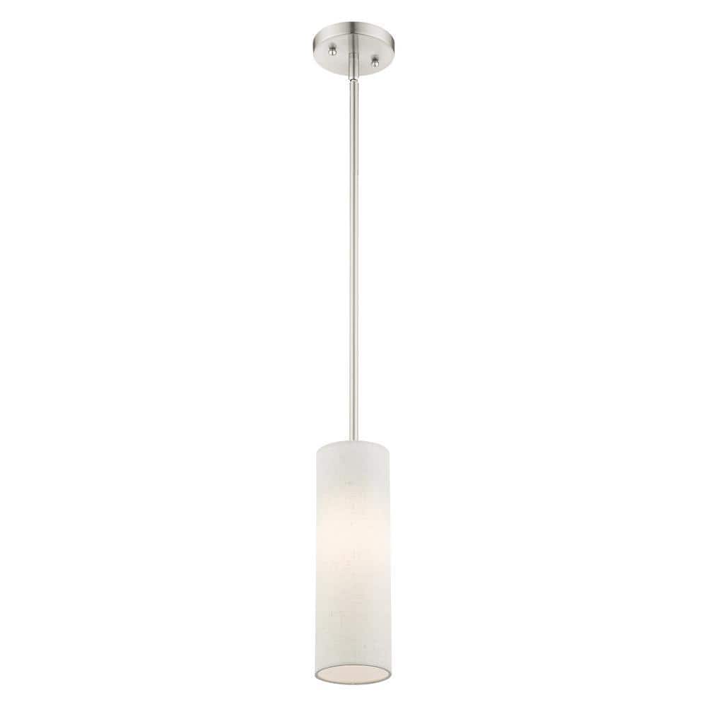 Contemporary Brushed Nickel Mini Pendant with Oatmeal Fabric Shade