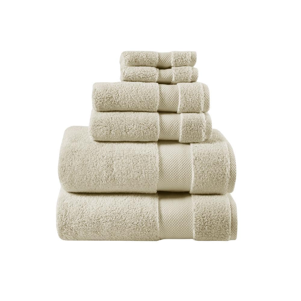 MADISON PARK SIGNATURE Luce 100% Egyptian Cotton Luxurious Bath Towel Set,  Silky Soft, Highly Absorbent, Premium Spa Quality, Multi-Sizes, Grey, 6