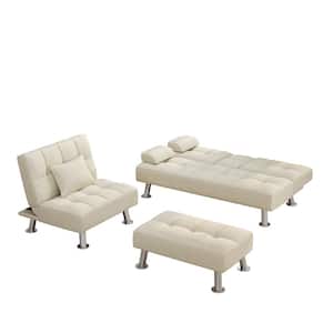 62 in. Armless Fabric Straight Sectional Sofa with Handy Side Pocket in Beige