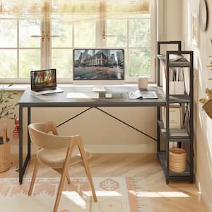 63 in. Grey Rectangular Computer Writing Office Desk with Adjustable Storage Shelves