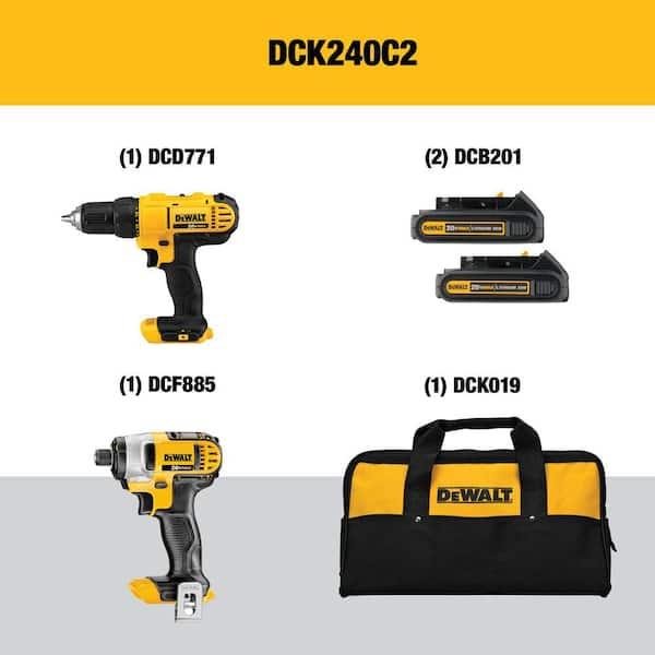 20V MAX Cordless Drill/Impact 2 Tool Combo Kit with (2) 20V 1.3Ah Batteries, Charger, and Bag