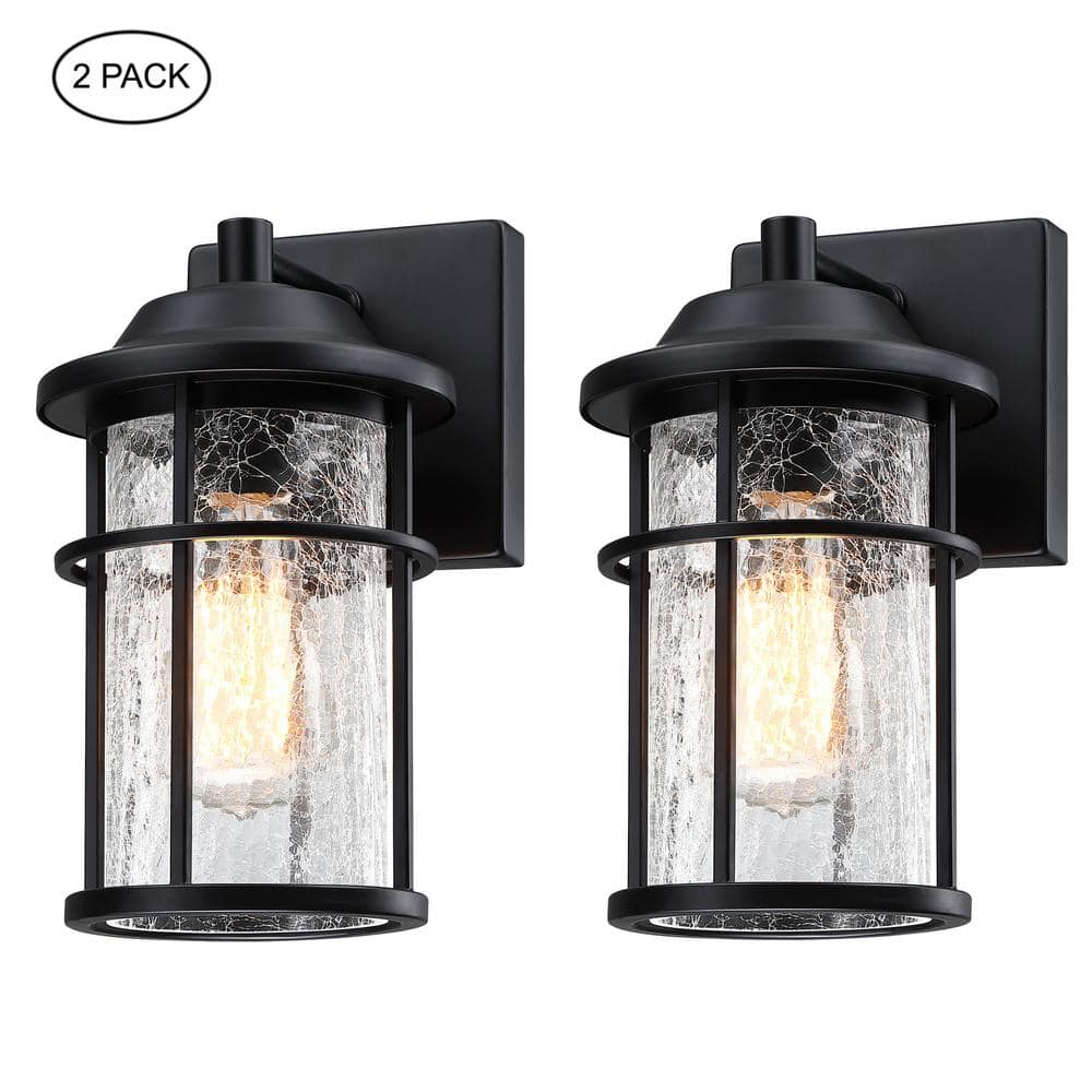 Martin 1-Light 10.8 in Matte Black Finish Outdoor Wall Lantern Sconce with Crackle Glass（2-pack） price history on PriceWatchPro