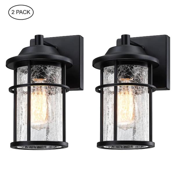 Martin 1-Light 10.8 in Matte Black Finish Outdoor Wall Lantern Sconce with Crackle Glass（2-pack）