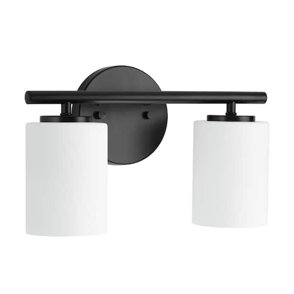 Replay Collection 13 in. 2-Light Black Etched Glass Modern Bathroom Vanity Light