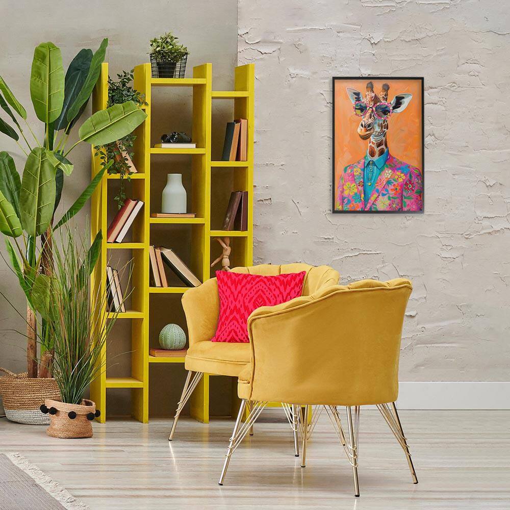 Bright and Trendy Giraffe in Suit by LSR Design Studio Black Framed Animal Giclee Art Print 24 in. x 16 in. price history on PriceWatchPro