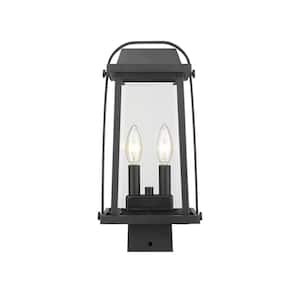 Millworks 15.25 in. 2-Light Black Aluminum Outdoor Hardwired Weather Resistant Post Mount Light with No Bulbs Included