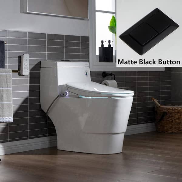 WOODBRIDGE 1-Piece 1.1GPF/1.6 GPF Dual Flush Elongated Toilet in White With Advance Smart Bidet Seat