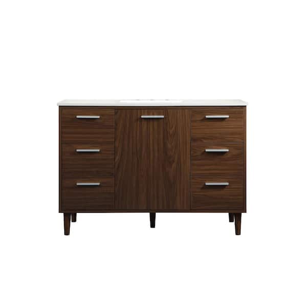 Unbranded Simply Living 48 in. W x 22 in. D x 34 in. H Bath Vanity in Walnut with Ivory White Engineered Marble Top