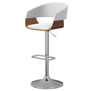 Lowell Mid Century Modern 33 in. Adjustable Swivel Bar Stool in White Faux Leather