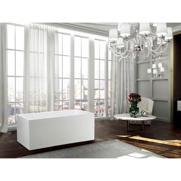 Catania 66.96 in. Acrylic Flatbottom Non-Whirlpool Freestanding Bathtub in Glossy White