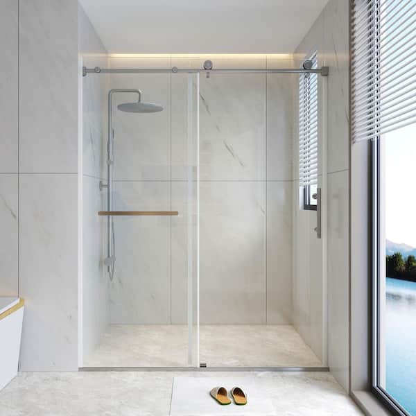 WYonder 60 in. W x 75 in. H Sliding Semi Frameless Shower Door in Chrome with 5/16 in. (8 mm) Clear Glass
