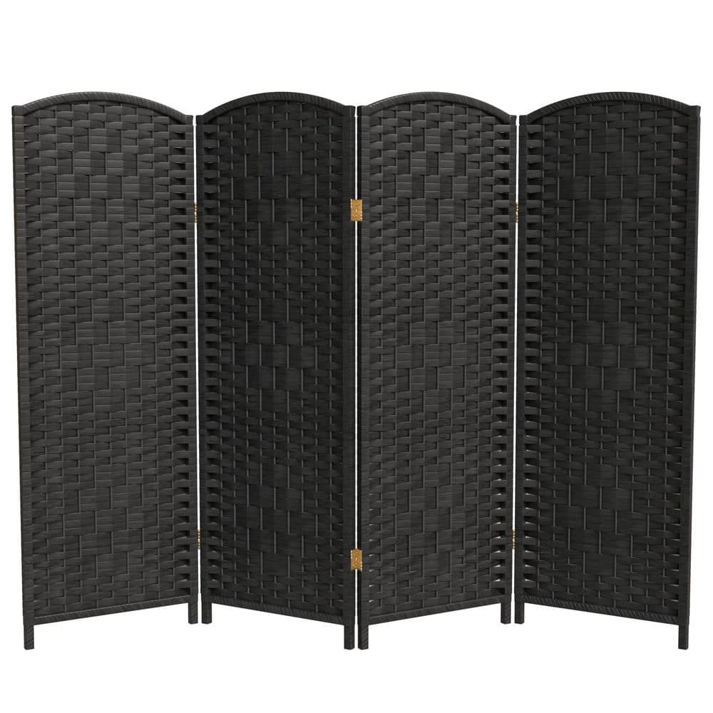 4 Ft Tall Black Woven Plant Fiber Folding Screen with 4 Panels