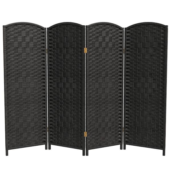 4 ft. Short Diamond Weave Fiber Folding Screen - Black - 4 Panel