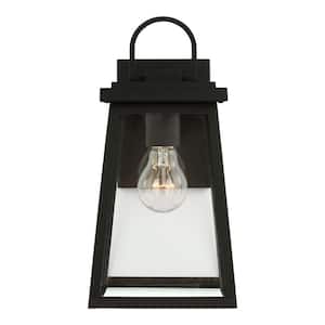 Founders Medium 1-Light Black Transitional Exterior Outdoor Wall Sconce with Clear and White Glass Panels Included