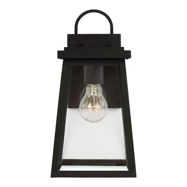 Generation Lighting Founders Medium 1-Light Black Transitional Exterior Outdoor Wall Sconce with Clear and White Glass Panels Included