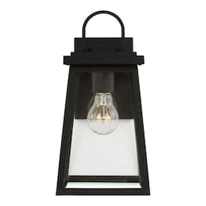 Founders Medium 1-Light Black Transitional Exterior LED Outdoor Wall Sconce with Clear and White Glass Panels Included