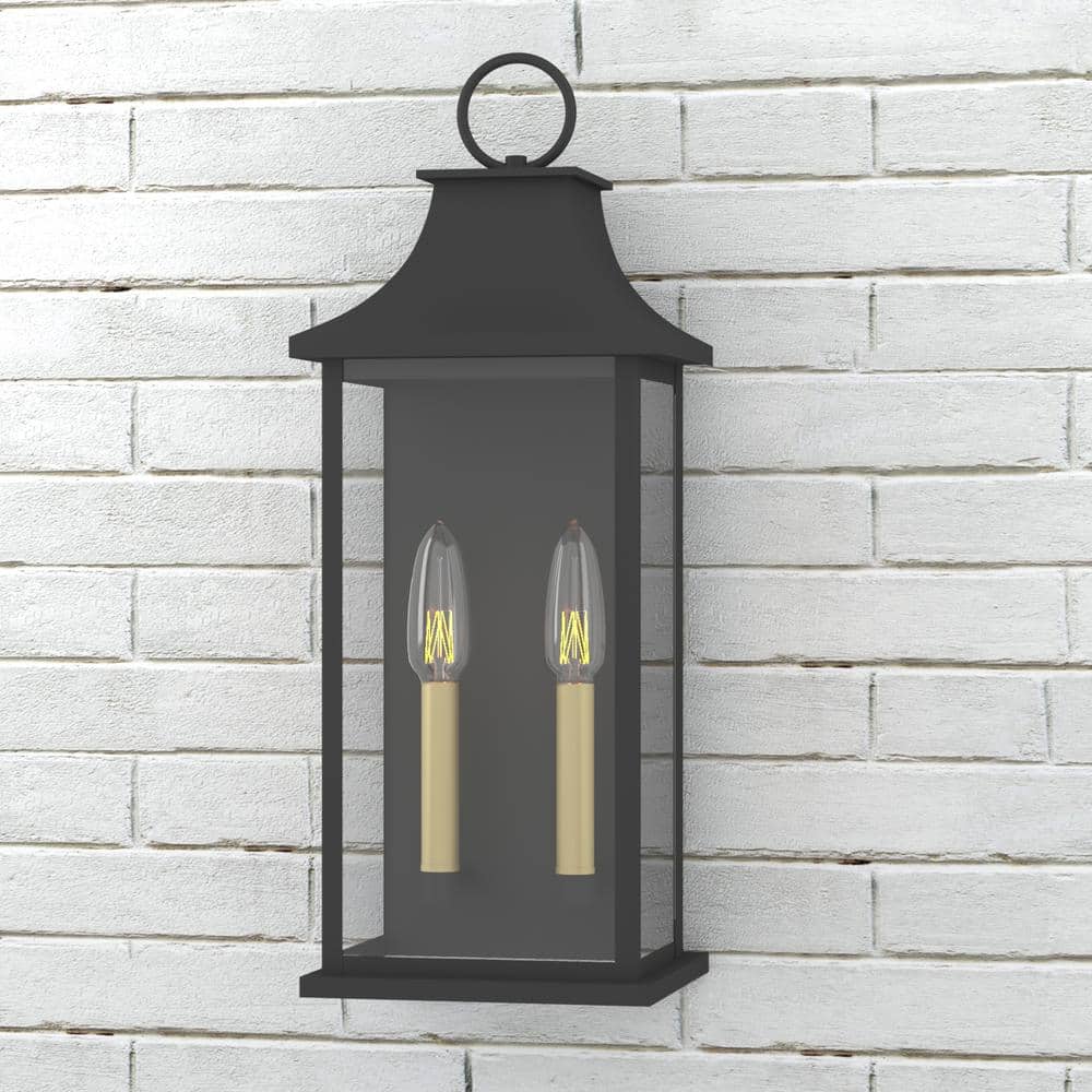 Montpelier 20.6 in. 2-Light Sand Grain Black Dusk to Dawn Outdoor Hardwired Wall Lantern Scone (4-Pack) price history on PriceWatchPro