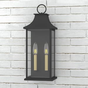 Montpelier 20.6 in. 2-Light Sand Grain Black Dusk to Dawn Outdoor Hardwired Wall Lantern Scone (8-Pack)