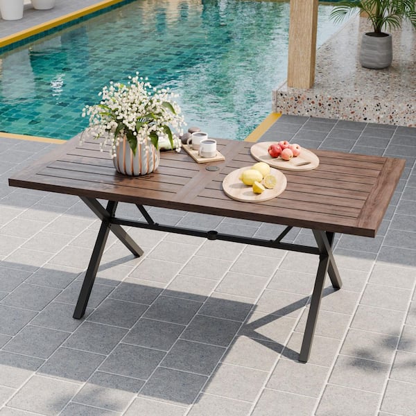 Brown Wooden 4 Legs Dining Table Rectangular Kitchen Table for 6 People