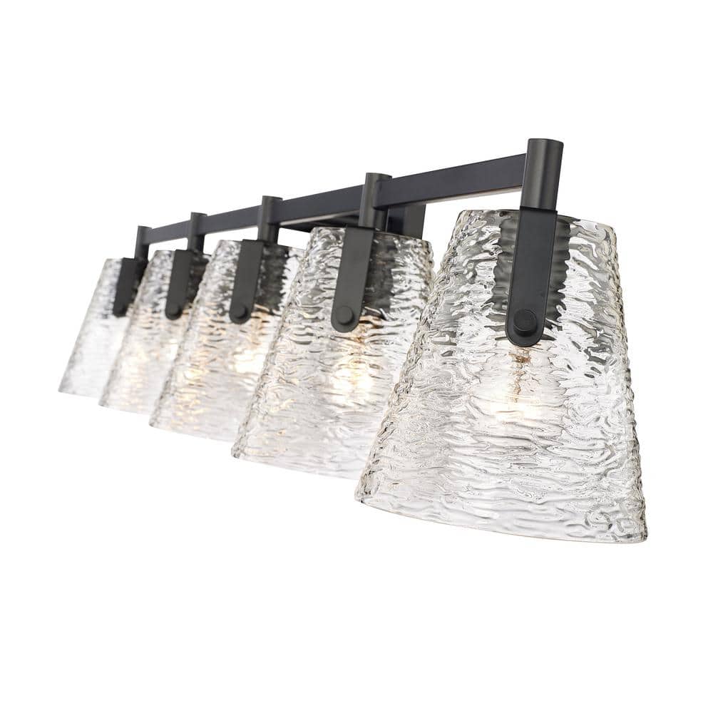 Matte Black 5-Light Vanity with Hand-Blown Glass Shades