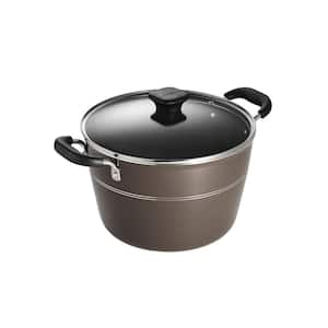 Sicilia 8 qt. Aluminum Nonstick Covered Stock Pot in Hazelnut