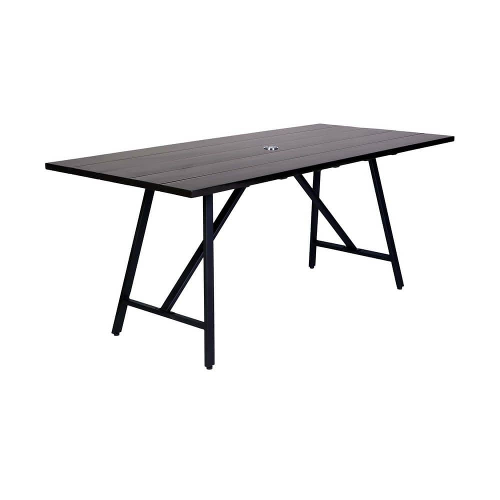 Dark Eucalyptus and Black Metal 4-Person Outdoor Dining Set with Cushions
