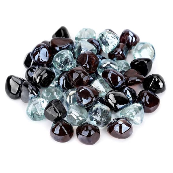 1/2 in. 10 lb. Reflective Tempered Fire Glass Diamond for Indoor/Outdoor Gas Fire Pit & Fireplace, Black,Amber & Crystal
