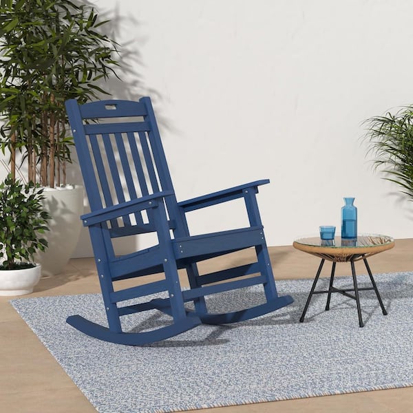 High-Back Navy Recyclable HIPS Plastic All-Weather Outdoor Rocking Chair for Patio, Garden, Indoor Use