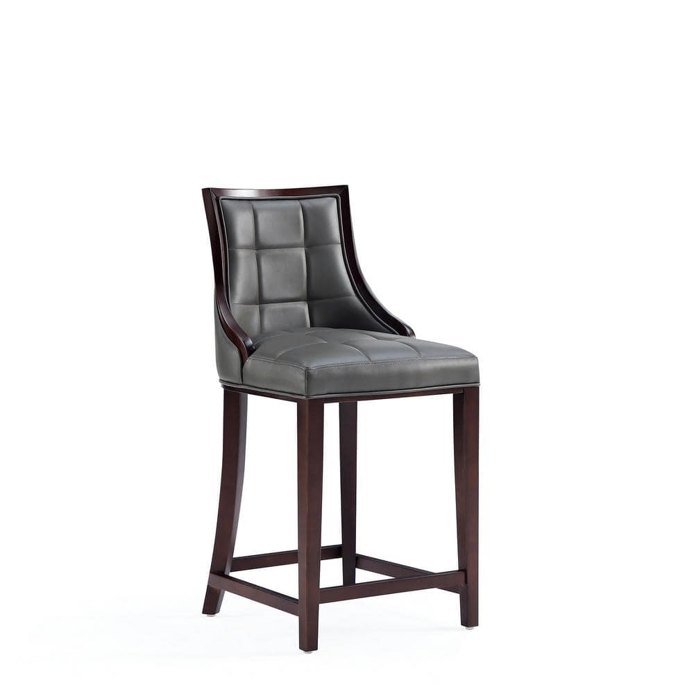 Set of 3 Pebble Grey Faux Leather Walnut Counter Stools