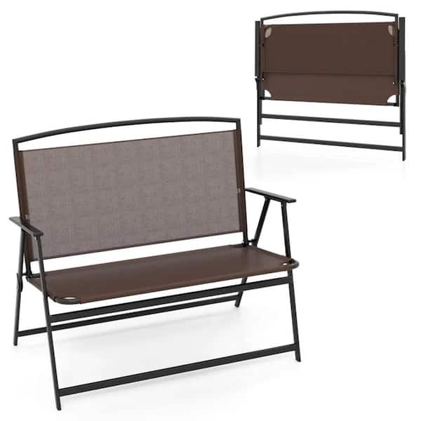 Folding Outdoor Garden Bench 2-Person Patio Bench with Backrest and Armrests