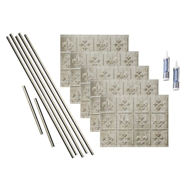 Fasade Fleur de Lis 18 in. x 24 in. Vintage Metal Vinyl Decorative Wall Tile Backsplash 15 sq. ft. Kit