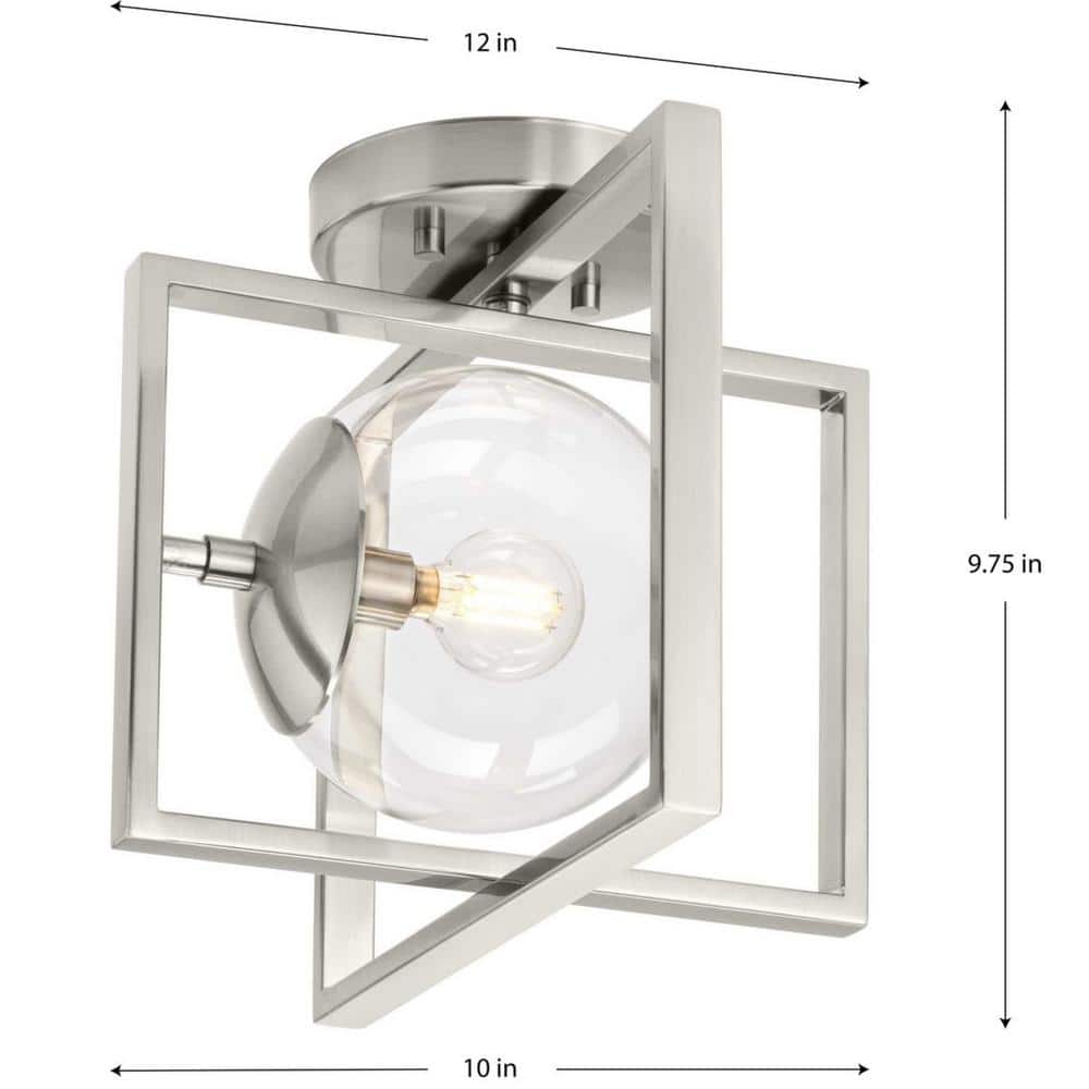 Brushed Nickel Semi-Flush Mount with Clear Globe Shade