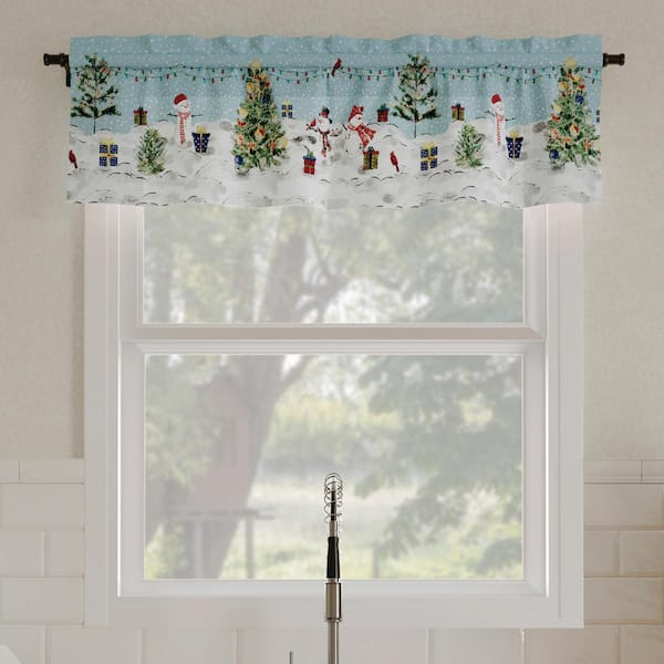 Sun Zero Holiday Wonderland Blue Polyester 54 in. W x 14 in. L Rod Pocket Light Filtering Kitchen Curtain Valance (Single Panel)