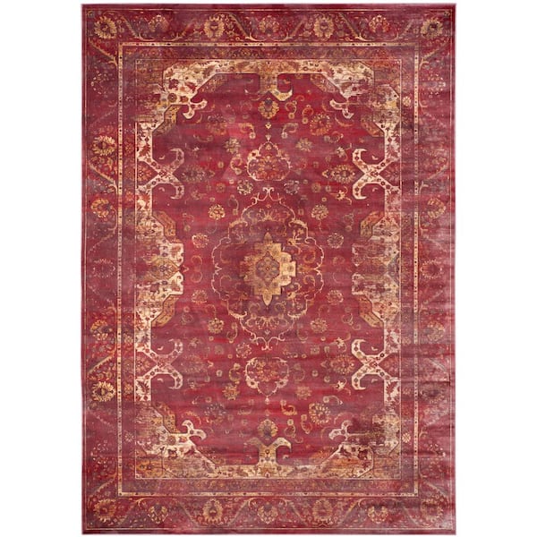 Vintage 8 ft. x 11 ft. Purple/Fuchsia Border Distressed Floral Area Rug