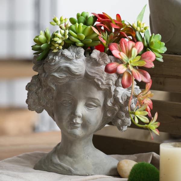 Cement Lovely Child Planter - Indoor Outdoor Home Garden Decor, 8 in. x 4 in. x 9 in.