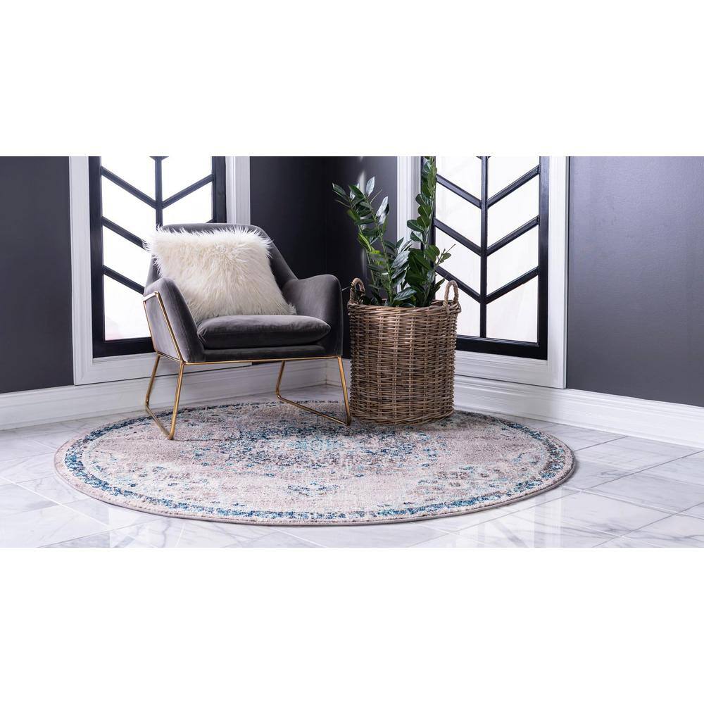 Medallion Grace Gray Synthetic 6 ft. Round Rug