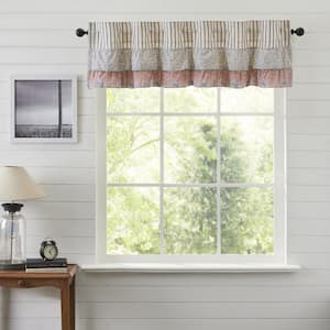 Kaila Ticking Ruffled 60 in. L x 16 in. W Cotton Valance in Navy Creme Dusty Rose