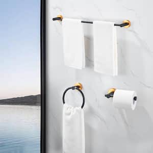 3 Pieces 18.9 in. Wall Mounted Thicken Space Aluminum Adjustable Length Bathroom Hardware Towel bar Set in Black&Gold