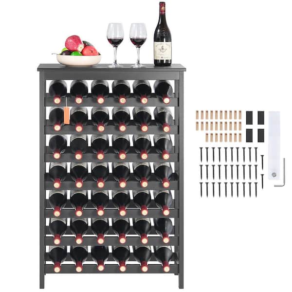 SVOPES 42-Bottle Bamboo Wine Rack, 7-Tier Freestanding Storage with Table Top, Wobble-Free Display Shelf for Kitchen, Black