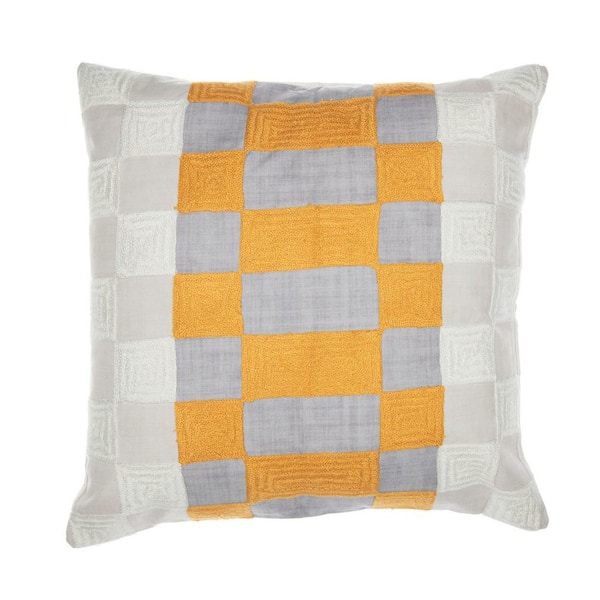 Unbranded Stacy Garcia Yellow/Gray Checkered Hand-Woven 20 in. x 20 in. Indoor Throw Pillow