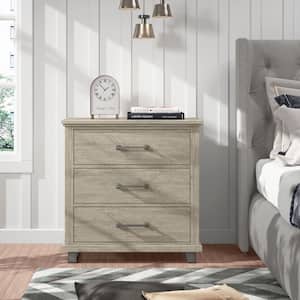 32 in. with 3-Drawers Beige Nightstand
