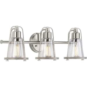 Conway 3-Light Brushed Nickel Clear Seeded Glass Farmhouse Wall Light