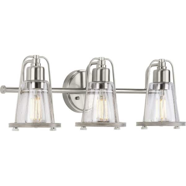 Progress Lighting Conway 3-Light Brushed Nickel Clear Seeded Glass Farmhouse Wall Light