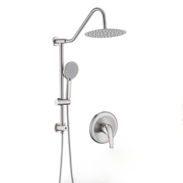 4-spray 10 in. Dual Wall Shower Head and Handheld Shower Head with 2.5 GPM in Brushed Nickel (Valve Included）
