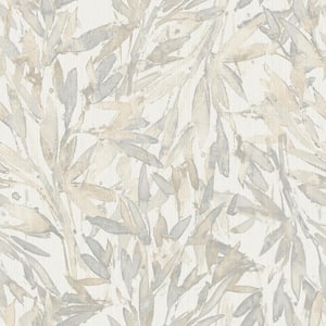 Cream and Grey Rainforest Leaves Vinyl Paper Unpasted Matte Wallpaper (21 in. x 33 ft.)