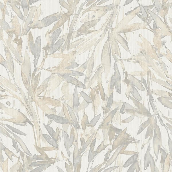 York Wallcoverings Cream and Grey Rainforest Leaves Vinyl Paper Unpasted Matte Wallpaper (21 in. x 33 ft.)